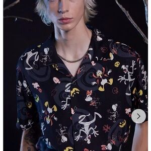 Our Universe Disney Halloween Black Short Sleeve Button-Down Shirt